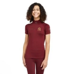 Childs Team Short Sleeve Base Layer Burgundy -Horse Riding Equipment Store go 517293 z
