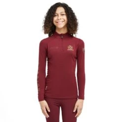 Childs Team Long Sleeve Base Layer Burgundy -Horse Riding Equipment Store go 517319 z