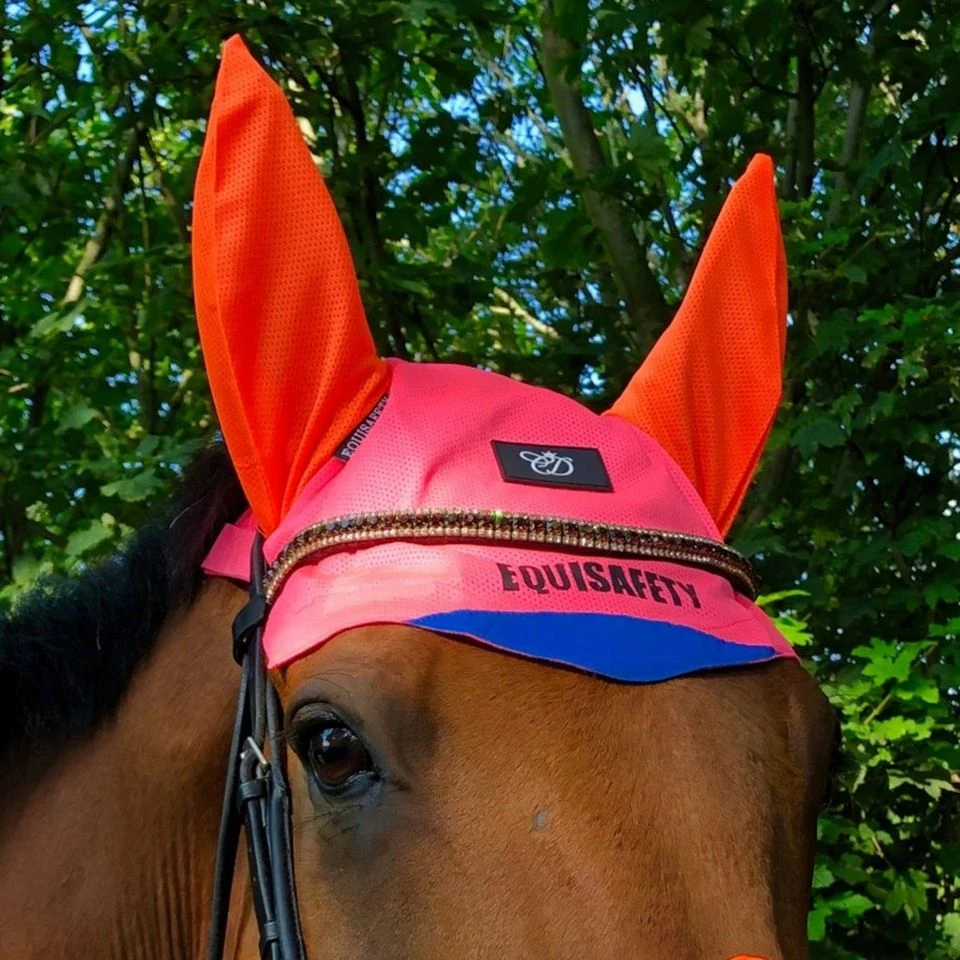 Charlotte Dujardin Reflective Multi-Coloured Mesh Horse Ears Pink/Orange 4 Charlotte Dujardin Reflective Multi-Coloured Mesh Horse Ears Pink/Orange - Image 2