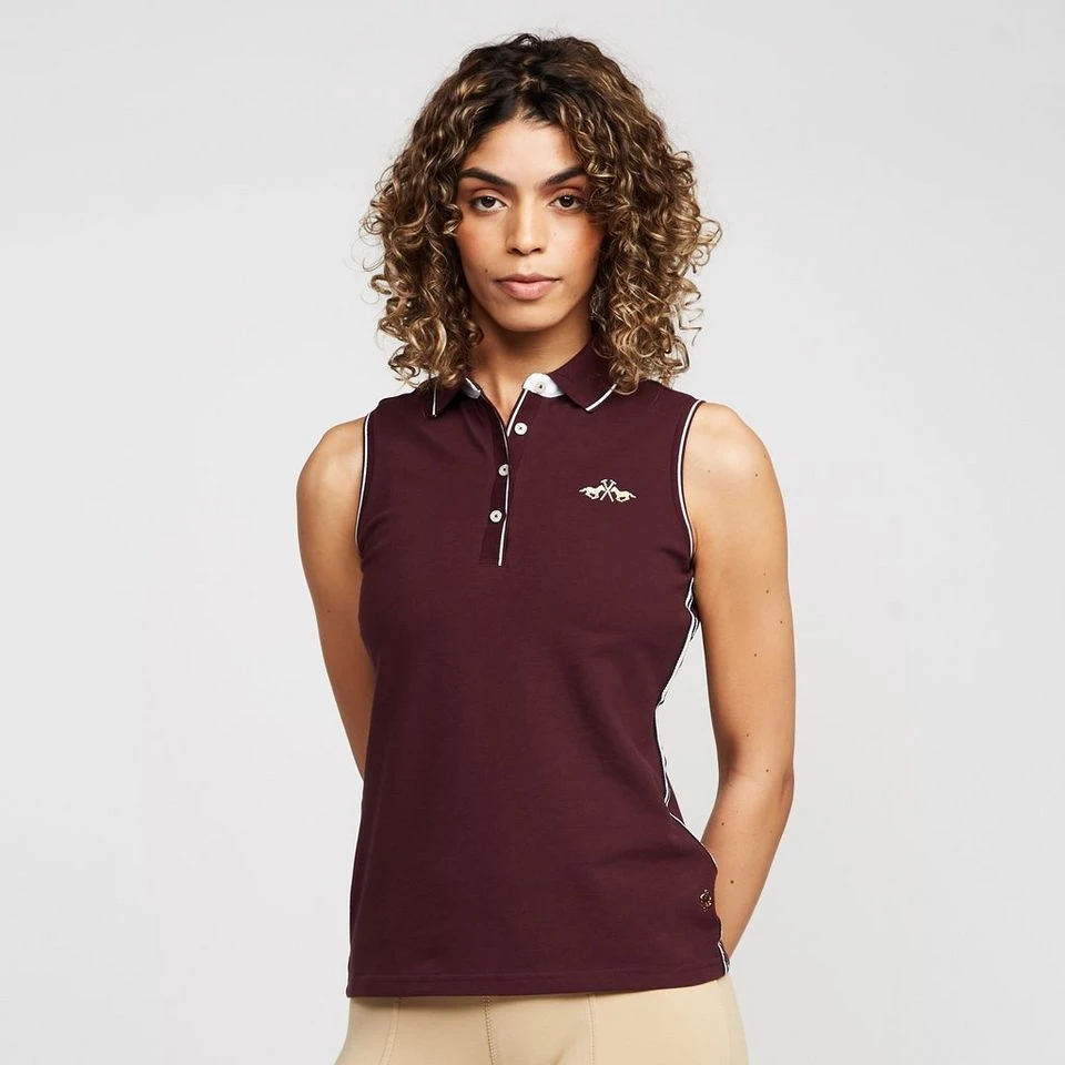 Womens Lia Sleeveless Polo Shirt Dark Berry 3 Womens Lia Sleeveless Polo Shirt Dark Berry